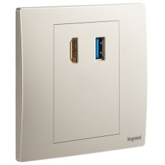 HDMI socket outlet with USB A data socket transfer - Champagne - Legrand