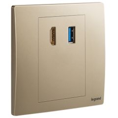 HDMI socket outlet with USB A data socket transfer - Dark Bronze - Legrand