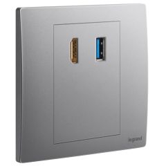 HDMI socket outlet with USB A data socket transfer- Dark Silver - Legrand