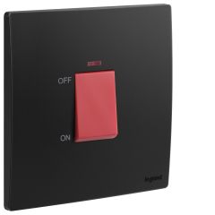 1 Gang double pole 45A switch with indicator - Matt Black - Legrand