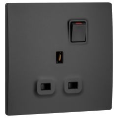 1 Gang BS switched socket outlet single pole - 13A - Matt Black - Legrand