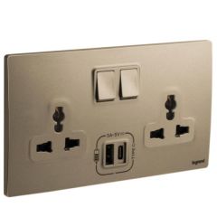 2 Gang Multistandard switched socket outlet - Dark Bronze - Legrand