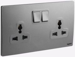 2 Gang Multistandard switched socket outlet - Dark Silver - Legrand