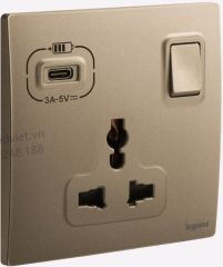 1 Gang Multistandard switched socket with USB Type C - Dark Bronze - Legrand