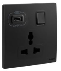 1 Gang Multistandard switched socket with USB Type C Matt Black - Legrand