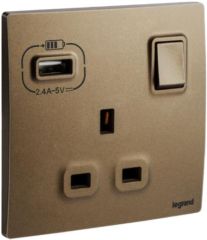 13A 1 Gang Socket outlet + USB A - Dark Bronze - Legrand