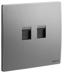 Double RJ45 Data socket outlet CAT 6 UTP - Dark Silver - Legrand