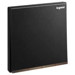 Galion 4 gang 1 way switch 16AX - Matt Black - Legrand