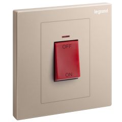 Galion - 1 Gang double pole 45A switch with red power indicator and red rocker - Rose Gold - Legrand