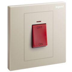 Galion - 1 Gang double pole 45A switch with red power indicator and red rocker - Champagne - Legrand