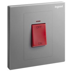 Galion - 1 Gang double pole 45A switch with red power indicator and red rocker - Dark Silver - Legrand