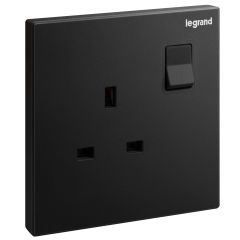 Galion 1 Gang BS switched socket outlet - 13A - Matt Black - Legrand