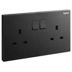 Galion - 2 Gangs British Standard switched socket outlet - 13A - Matt Black - Legrand