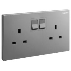 Galion - 2 Gangs British Standard switched socket outlet - 13A - Dark Silver - Legrand