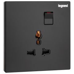 Galion 1 gang Multistandard switched socket outlet - Matt Black - Legrand