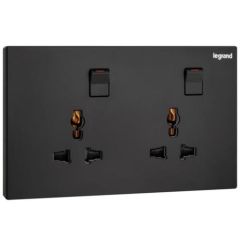 Galion - 2 Gangs Multistandard switched socket outlet - Matt Black - Legrand