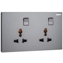 Galion - 2 Gangs Multistandard switched socket outlet - Dark Silver - Legrand