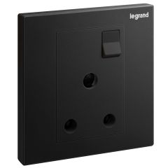 Galion 1 gang BS switched socket outlet - 15A - Matt Black - Legrand