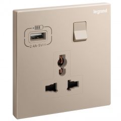 Galion - 13A 1 Gang Universal Multistandard Switched socket with USD Type A - Rose Gold - Legrand