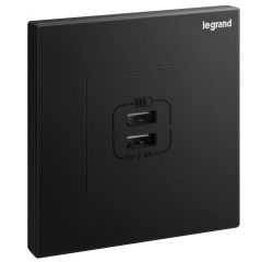 Galion 1 Gang double USB-2, 4A Type-A USB chargers - Matt Black - Legrand
