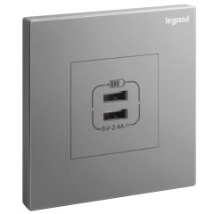 Galion - 1 Gang double USB-2, 4A Type-A USB chargers - Dark Silver - Legrand