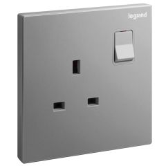 Galion - 1 Gang BS switched socket outlet with power indicator - 13A - Dark Silver - Legrand