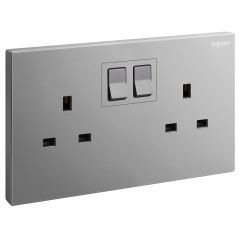 Galion - 2 Gangs BS switched socket outlet with power indicator - 13A - Dark Silver - Legrand