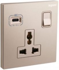 Galion - 1 Gang multistandard switched - with USB C 18W charger - Rose Gold - Legrand