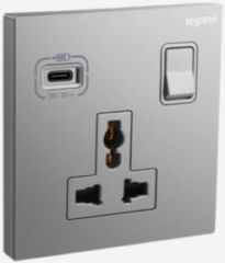 Galion - 1 Gang multistandard switched - with USB C 18W charger - Dark Silver - Legrand