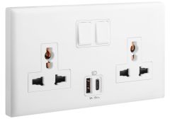 2 Gang multistandard single pole switched socket + USB A+C - White - Legrand