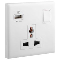 1 Gang multistandard single pole switched socket + USB A - White - Legrand