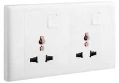 2 Gang multistandard single pole switched socket - White - Legrand