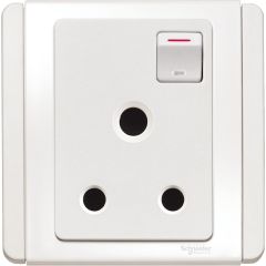 15A, 3-Pin Round Switched Socket Outlet with White LED, White - Schneider