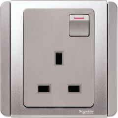 13A, 3-Pin Flat Switched Socket Outlet, Grey Silver - Schneider