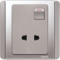 10A, 2-Pin Universal Switched Socket Outlet, Grey Silver - Schneider
