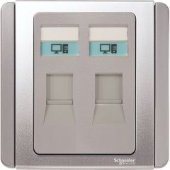 2-Gang, RJ45, 8-Pin Data Outlet, Grey Silver - Schneider