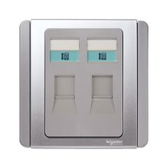 2-Gang, RJ11, 4-Pin Telephone Outlet, Grey Silver - Schneider