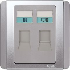 Dual Telecommunication Outlets (Telephone RJ11 + Data RJ45), Grey Silver - Schneider