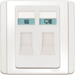 Dual Telecommunication Outlets (Telephone RJ11 + Data RJ45), White - Schneider
