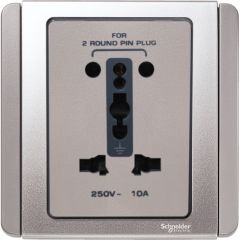 10A, International Universal Switched Socket Outlet with Shutter, Grey Silver - Schneider