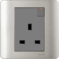 13A, 3-Pin Flat Switched Socket Outlet, Silver Satin - Schneider