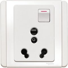 16A, 3-Pin Universal Switched Socket Outlet with Shutter, White - Schneider