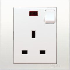 13A, 3-Pin Flat Switched Socket Outlet with Neon, White - Schneider