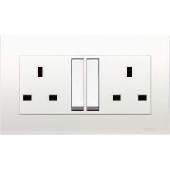 13A, Twin 3-Pin Flat Switched Socket Outlet, White - Schneider