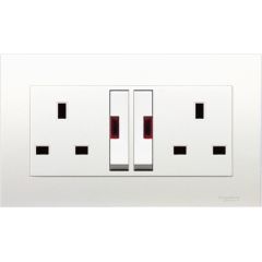 13A, Twin 3-Pin Flat Switched Socket Outlet with Neon, White - Schneider