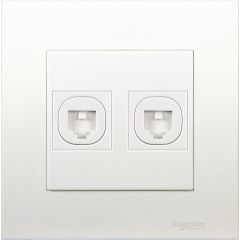 2 Gang RJ11 4 Pin Telephone Outlet, White - Schneider