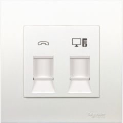 Dual Telecommunication Outlets (Telephone RJ11 + Data RJ45), White - Schneider