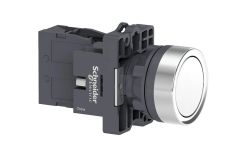 Round white push-button Ø 22 - flush spring return - 1NO - Schneider