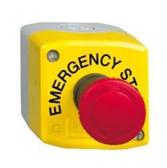 Yellow station - 1 red mushroom head pushbutton Ø40 turn to release 1NO+2NC (Made in France) - Schneider