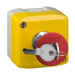 Yellow station - 1 red mushroom head pushbutton Ø40 key release 1NO+1NC (Made in France) - Schneider